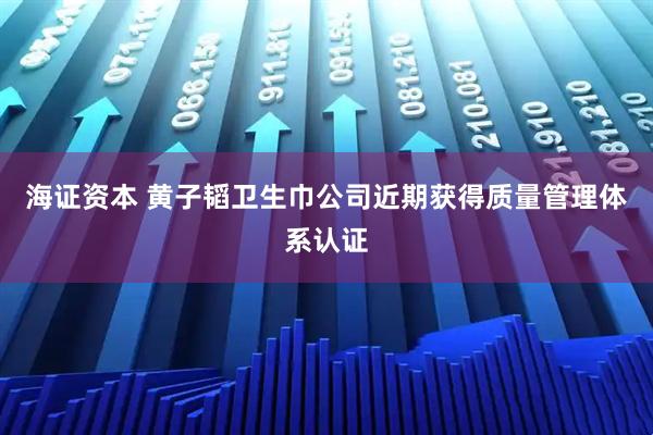 海证资本 黄子韬卫生巾公司近期获得质量管理体系认证